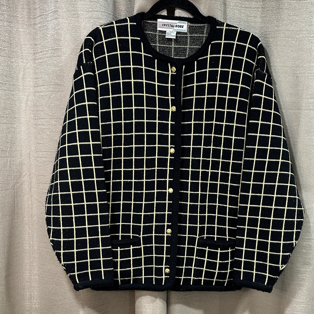 Black and Cream Checkered Cardigan